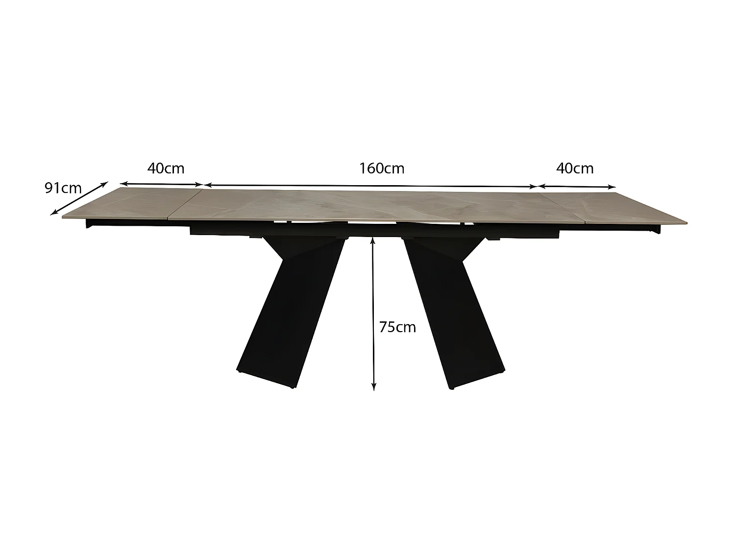 Table à manger extensible en pierre PALACIO 160x90cm + 2 allonges de 40cm - 10 personnes / Gris effet marbre