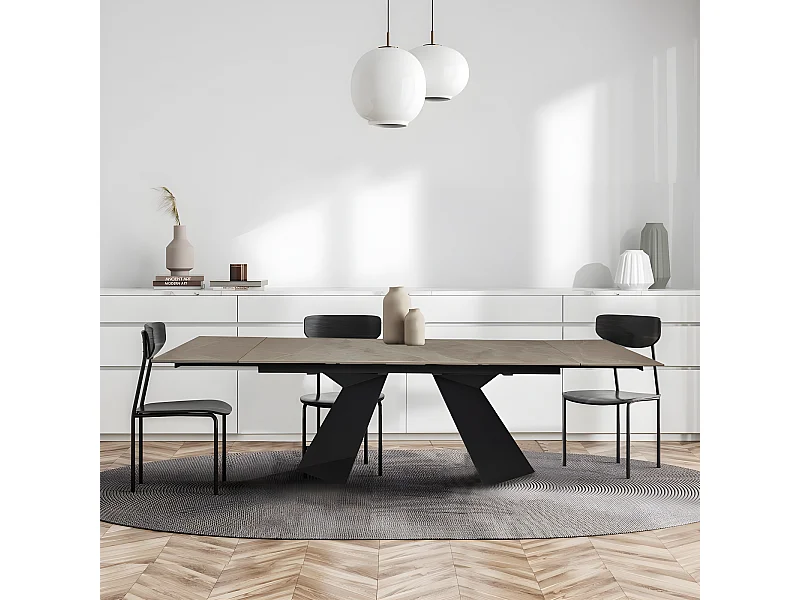 Table à manger extensible en pierre PALACIO 160x90cm + 2 allonges de 40cm - 10 personnes / Gris effet marbre