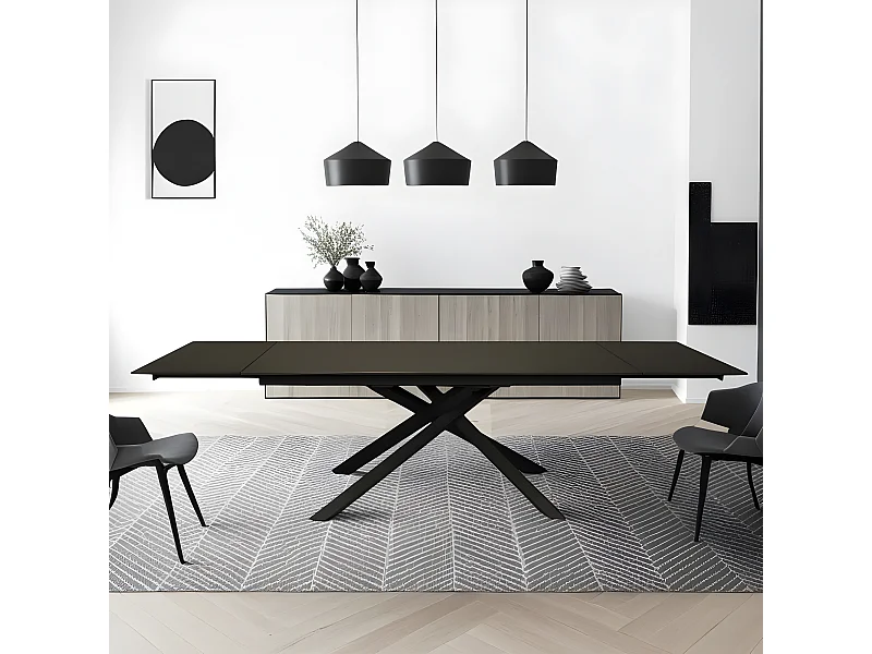 TABLE À MANGER EXTENSIBLE EN PIERRE OSIRIS / TABLE 180X90CM + 2 ALLONGES DE 50CM - 12 PERSONNES / Anthracite