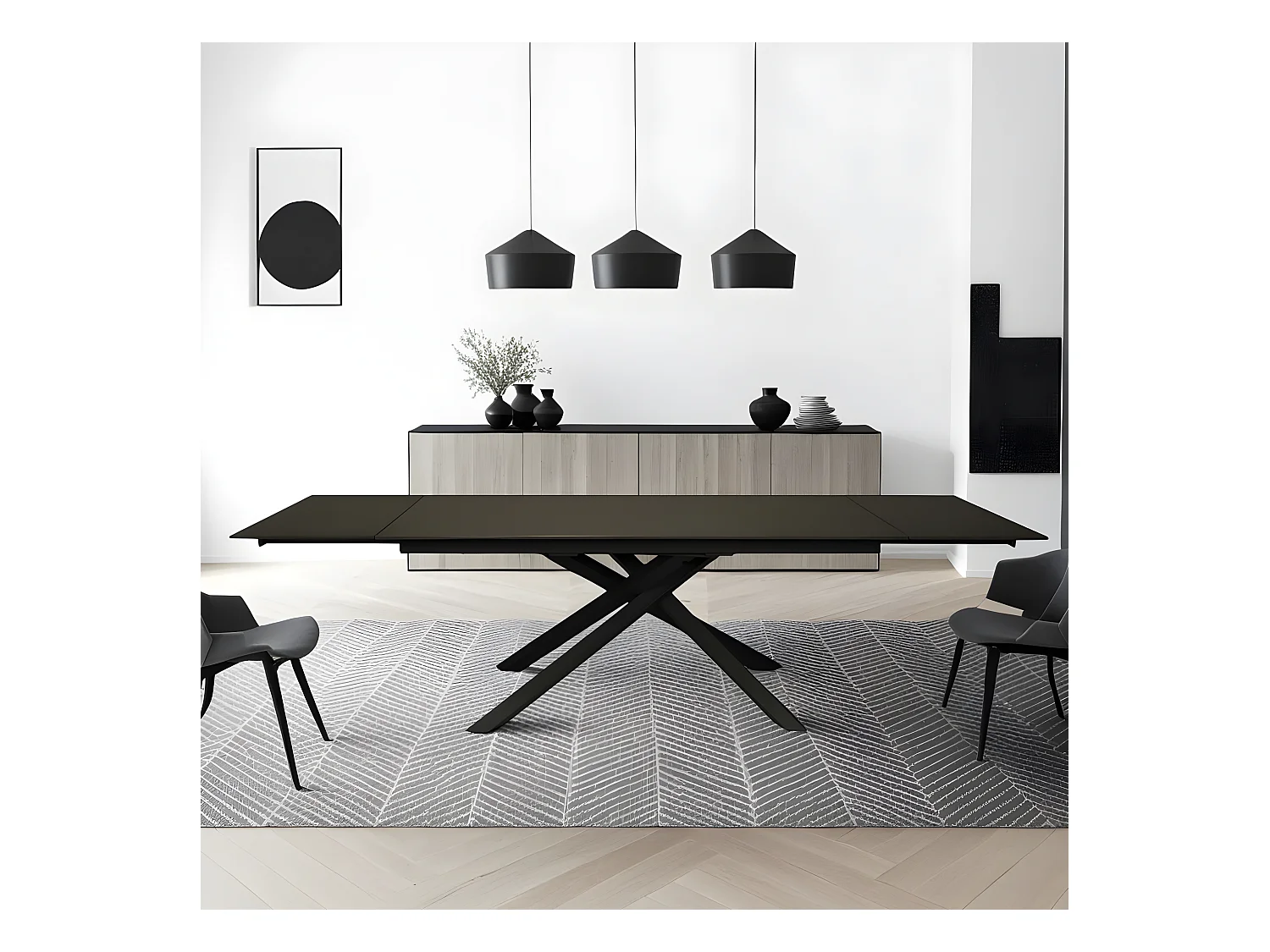 TABLE À MANGER EXTENSIBLE EN PIERRE OSIRIS / TABLE 180X90CM + 2 ALLONGES DE 50CM - 12 PERSONNES / Anthracite