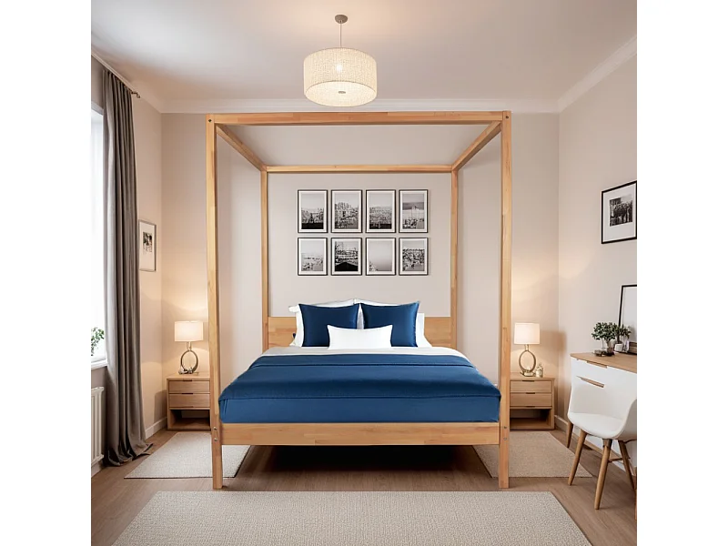 LIT DOUBLE À BALDAQUIN ROMANCE 160X200 / HÊTRE MASSIF HUILE