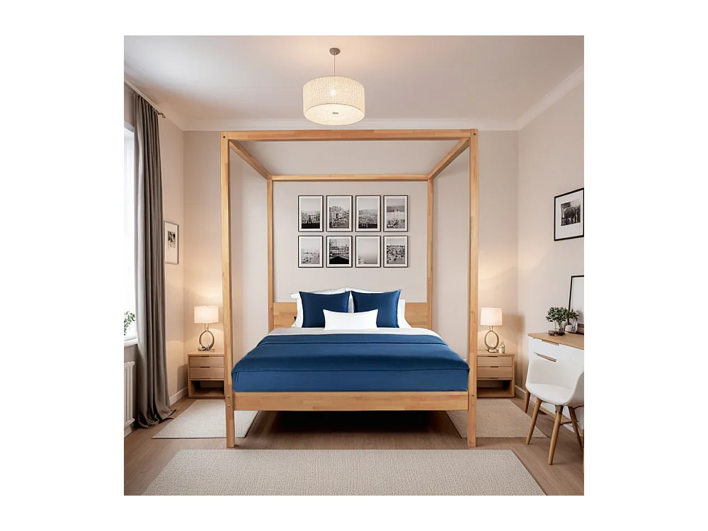 LIT DOUBLE À BALDAQUIN ROMANCE 160X200 / HÊTRE MASSIF HUILE