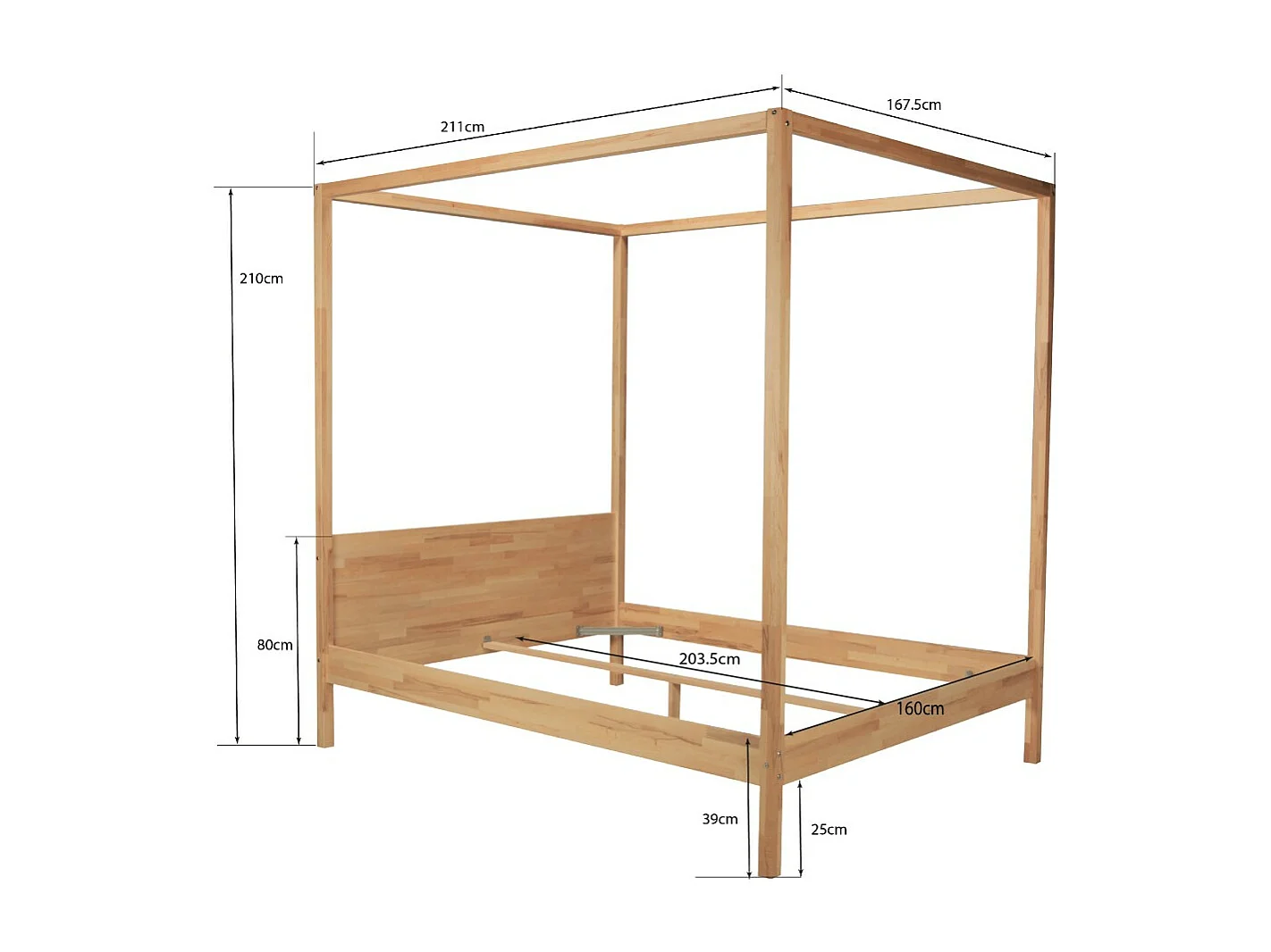 LIT DOUBLE À BALDAQUIN ROMANCE 160X200 / HÊTRE MASSIF HUILE