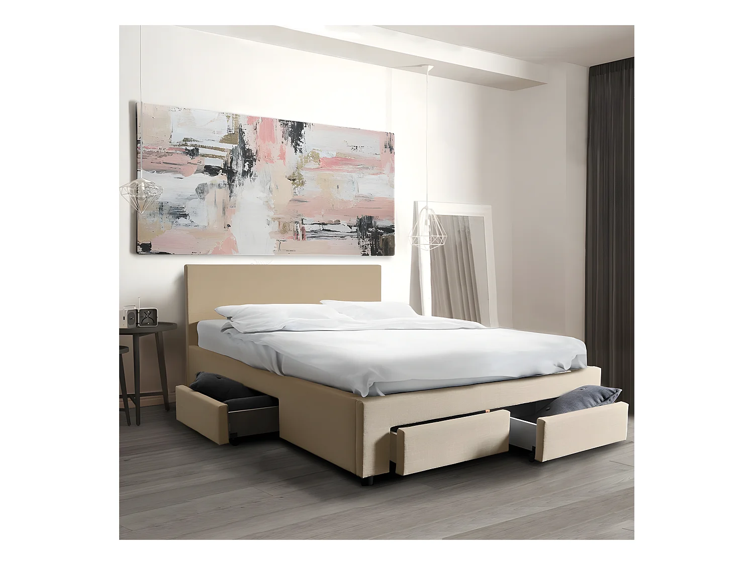 Lit LUGANO 160x200 + 1 sommier + 4 tiroirs / Beige