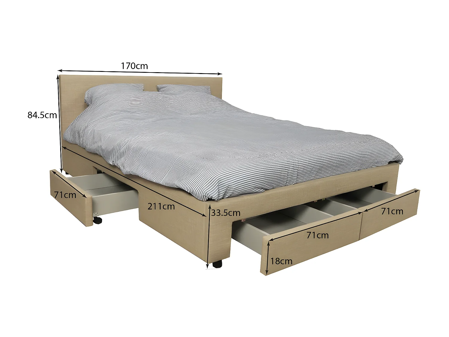 Lit LUGANO 160x200 + 1 sommier + 4 tiroirs / Beige