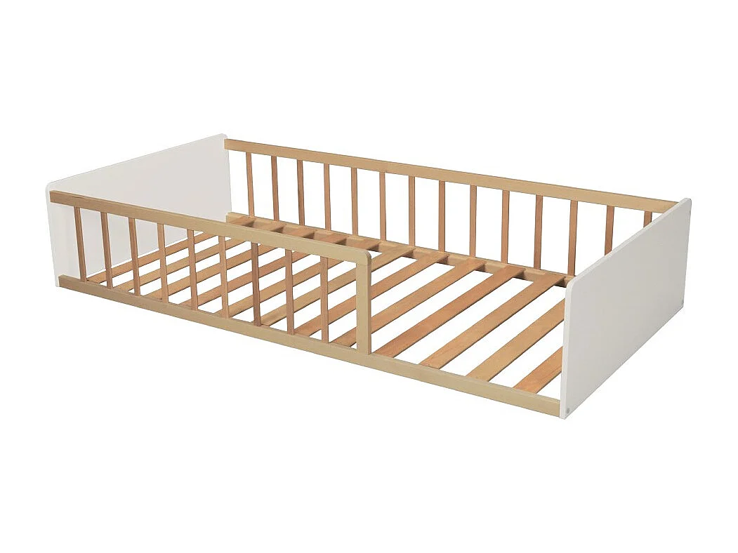 LIT 90x190 PILOU avec sommier / Blanc et naturel