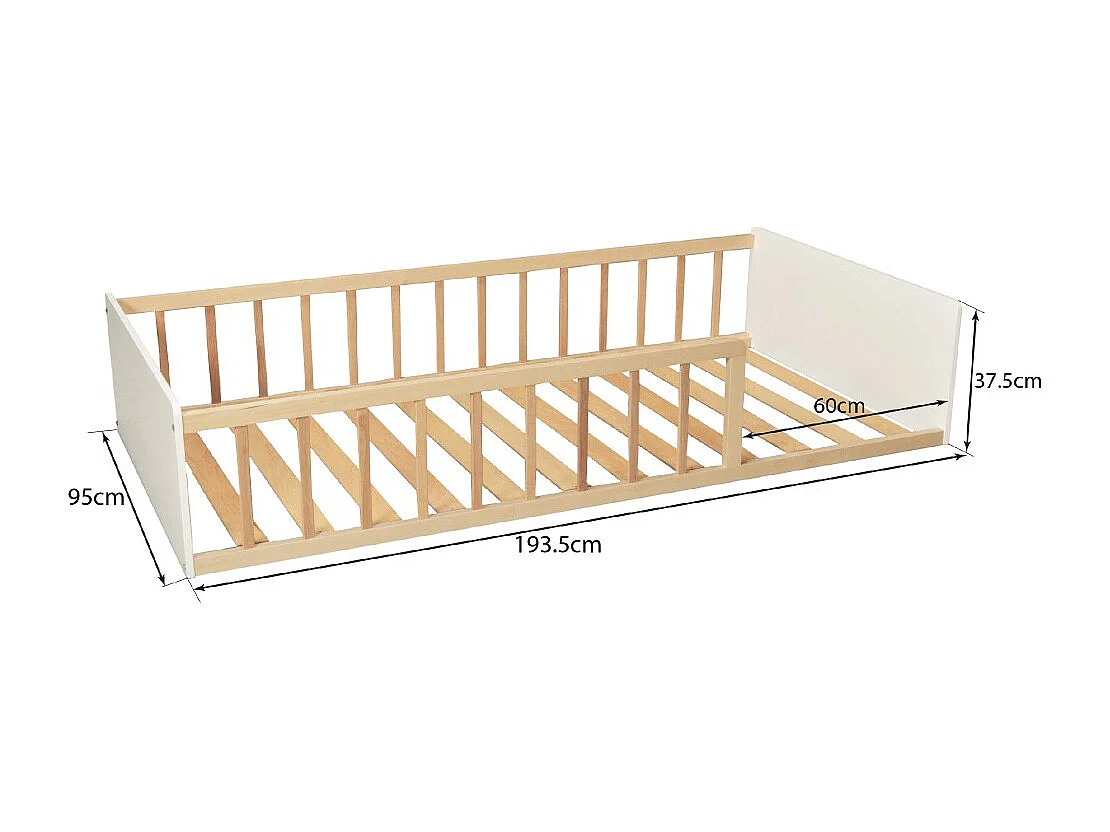 LIT 90x190 PILOU avec sommier / Blanc et naturel