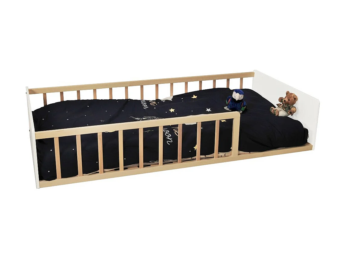 LIT 90x190 PILOU avec sommier / Blanc et naturel