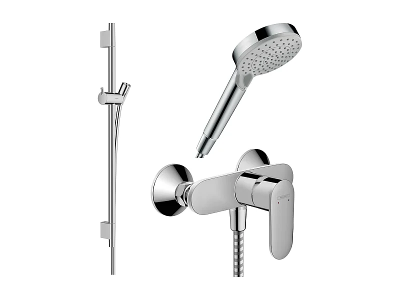 Pack mitigeur douche mécanique HANSGROHE Vernis Blend + Barre Unica S Puro + flexible + Pommeau Vernis Blend Vario chromé