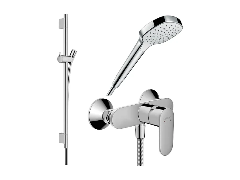 Pack mitigeur douche mécanique HANSGROHE Vernis Blend + Barre Unica S Puro + flexible + Pommeau Croma Select E blanc/chromé