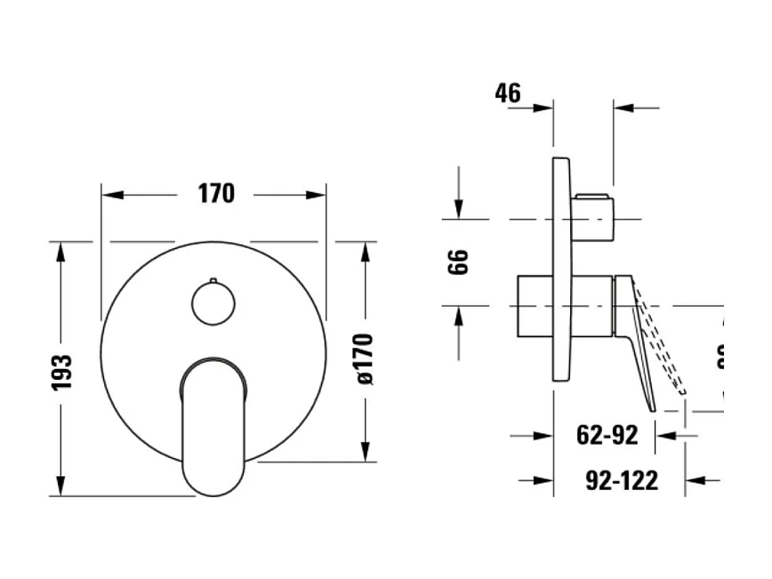 Façade robinet encastré 2 sorties DURAVIT Wave avec inverseur chromé brillant