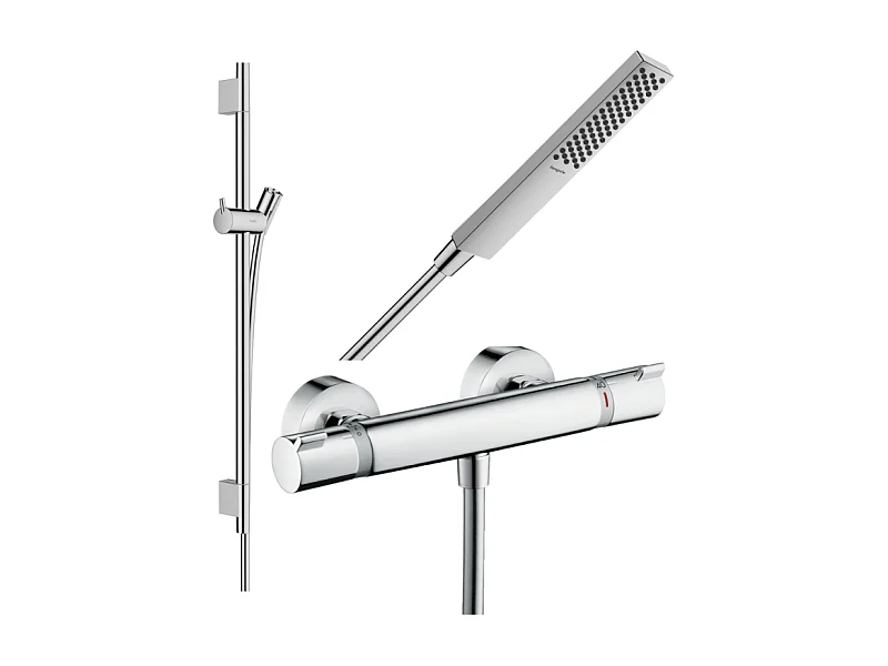 Pack mitigeur douche thermostatique HANSGROHE Ecostat Comfort + Barre Unica S Puro + flexible + Pommeau Pulsify E chromé