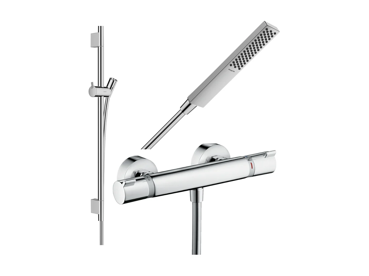 Pack mitigeur douche thermostatique HANSGROHE Ecostat Comfort + Barre Unica S Puro + flexible + Pommeau Pulsify E chromé