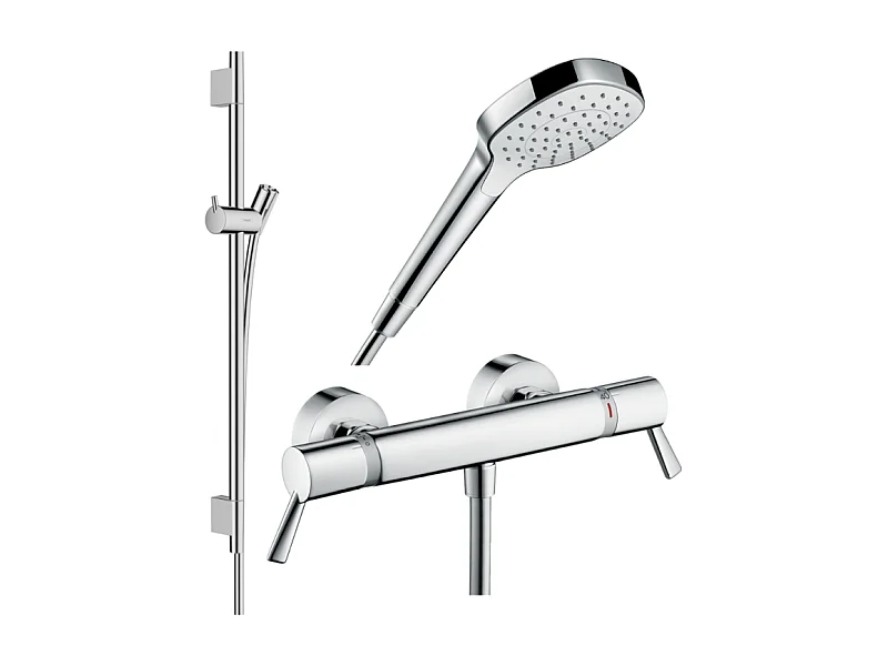 Pack mitigeur douche thermostatique HANSGROHE Ecostat Comfort Care + Barre Unica S Puro + flexible + Pommeau Croma Select E chromé