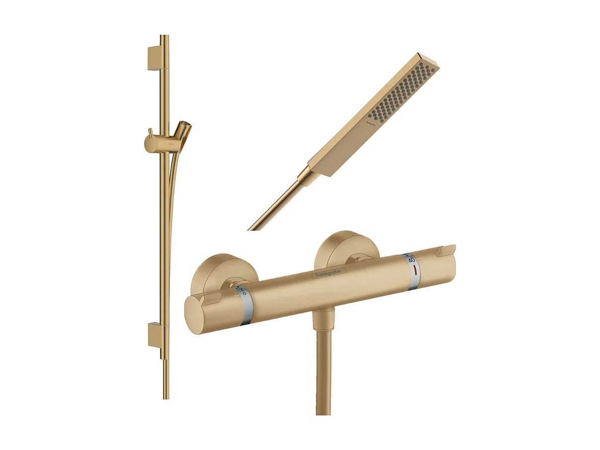 Pack mitigeur douche thermostatique HANSGROHE Ecostat Comfort + Barre Unica S Puro + flexible + Pommeau Pulsify E bronze brossé