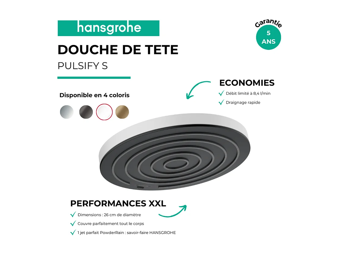 Douche de tête HANSGROHE Pulsify S 260 EcoSmart Blanc mat