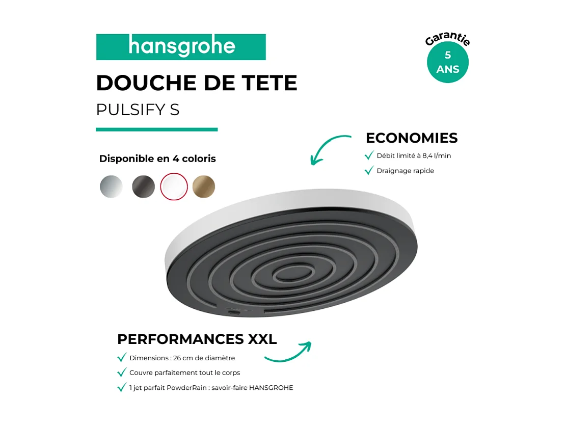 Douche de tête HANSGROHE Pulsify S 260 EcoSmart Blanc mat