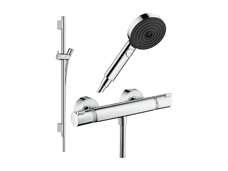 Pack mitigeur douche thermostatique HANSGROHE Ecostat Comfort + Barre Unica + flexible + Pommeau Pulsify Select 3 jets chromé