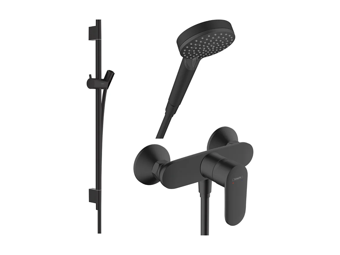 Pack mitigeur douche mécanique HANSGROHE Vernis Blend + Barre Unica S Puro + flexible + Pommeau Vernis Blend Vario noir mat