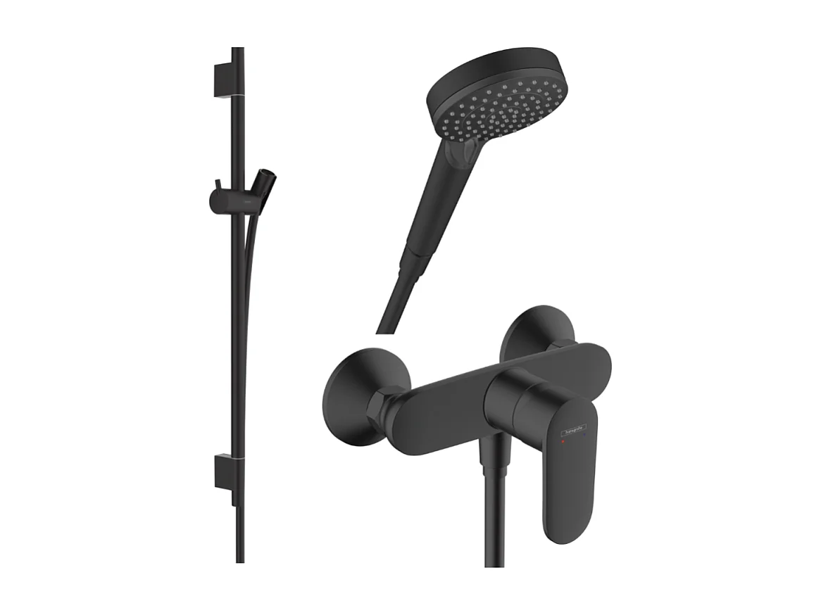 Pack mitigeur douche mécanique HANSGROHE Vernis Blend + Barre Unica S Puro + flexible + Pommeau Vernis Blend Vario noir mat