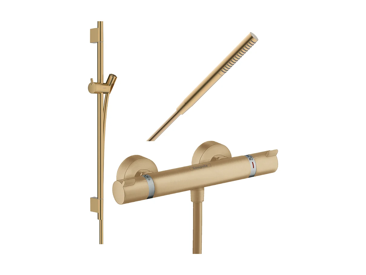 Pack mitigeur douche thermostatique HANSGROHE Ecostat Comfort + Barre Unica S Puro + flexible + Pommeau Pulsify S bronze brossé