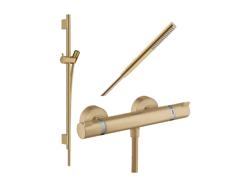 Pack mitigeur douche thermostatique HANSGROHE Ecostat Comfort + Barre Unica S Puro + flexible + Pommeau Pulsify S bronze brossé