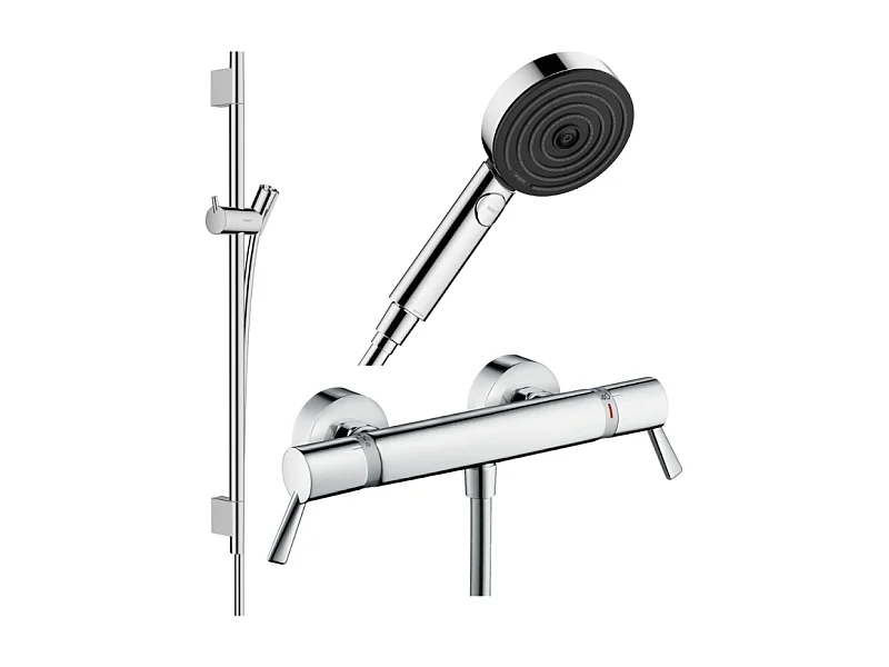 Pack mitigeur douche thermostatique HANSGROHE Ecostat Comfort Care +Barre UnicaS Puro+flexible+Pommeau Pulsify Select 3jets chromé