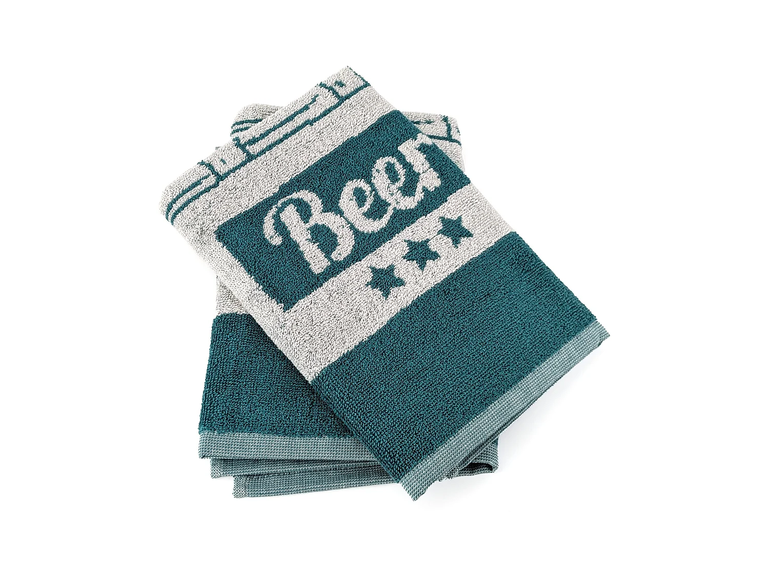 Lot de 2 torchons de cuisine pur coton 50x50 cm BEER motifs de bières bleu