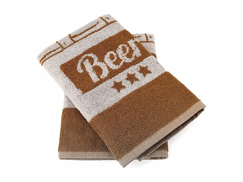 Lot de 2 torchons de cuisine pur coton 50x50 cm BEER motif de bières jaune