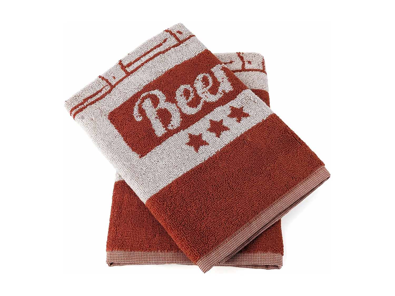 Lot de 2 torchons de cuisine pur coton 50x50 cm BEER rouge brique