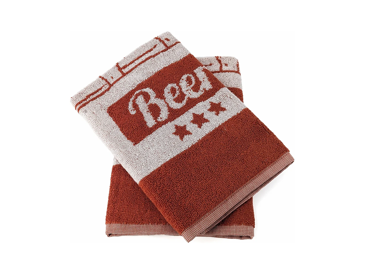 Lot de 2 torchons de cuisine pur coton 50x50 cm BEER rouge brique