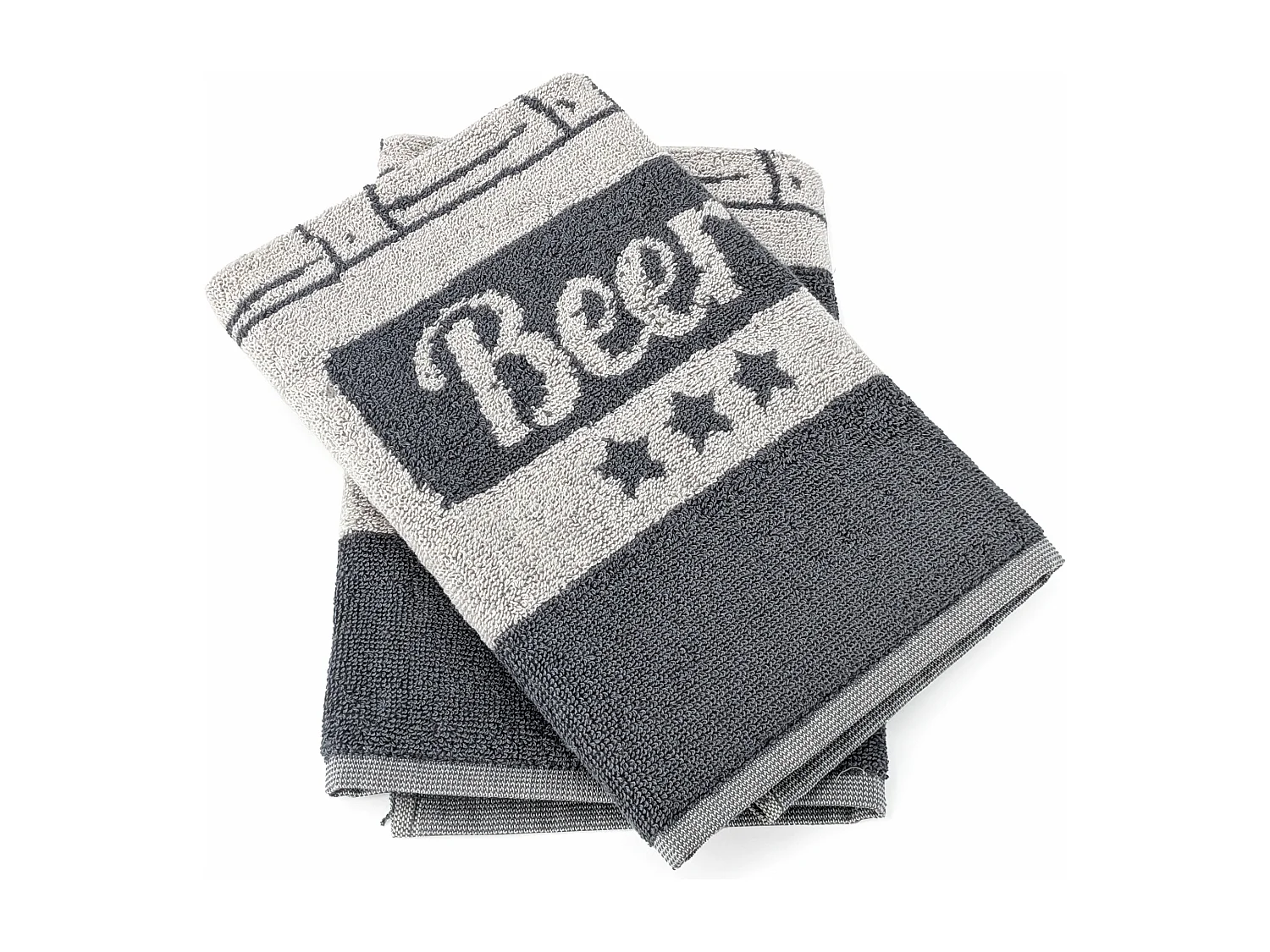 Lot de 2 torchons de cuisine pur coton 50x50 cm BEER motifs de bières gris