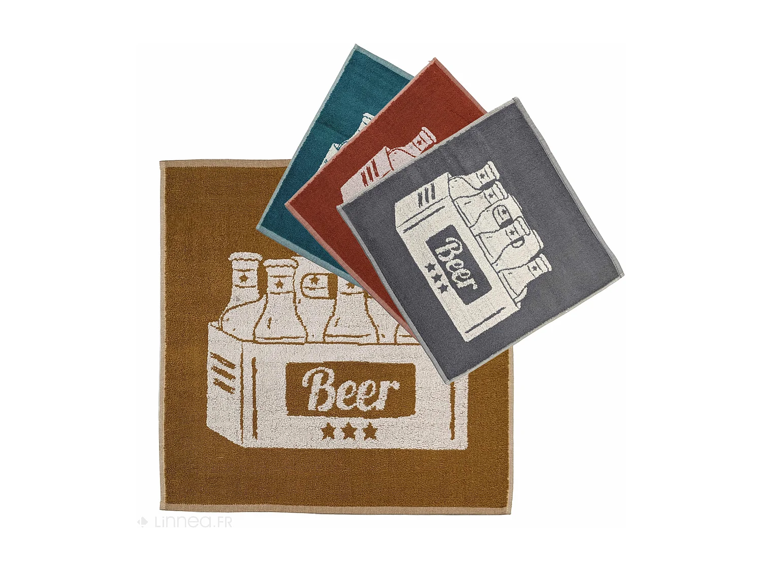 Lot de 2 torchons de cuisine pur coton 50x50 cm BEER motifs de bières gris