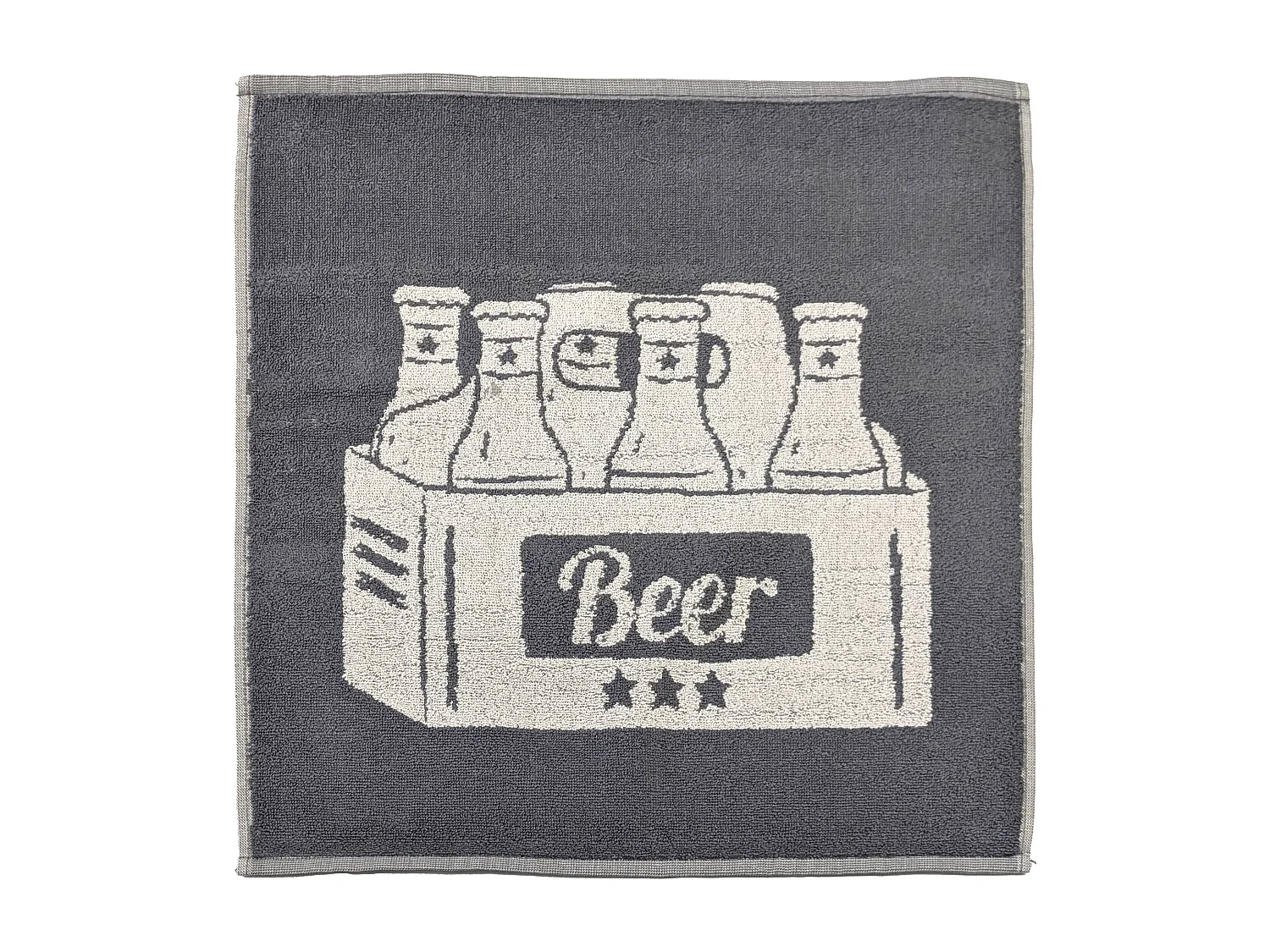 Lot de 2 torchons de cuisine pur coton 50x50 cm BEER motifs de bières gris