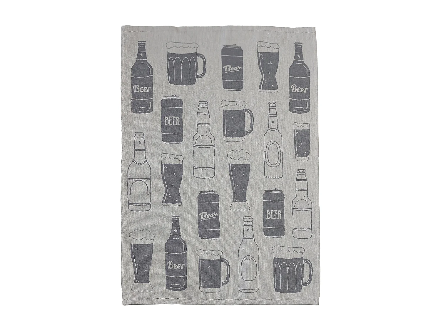Lot de 2 torchons de cuisine pur coton 50x70 cm BEER motif de bières gris