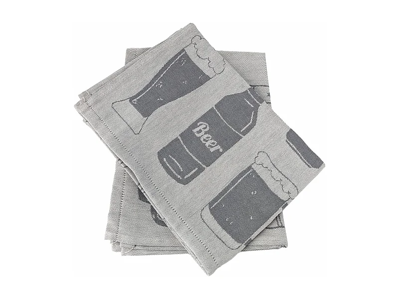 Lot de 2 torchons de cuisine pur coton 50x70 cm BEER motif de bières gris