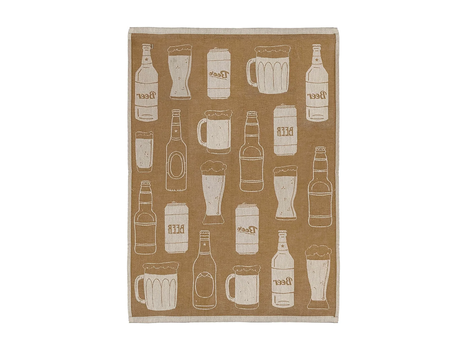 Lot de 2 torchons de cuisine pur coton 50x70 cm motifs de bières BEER jaune