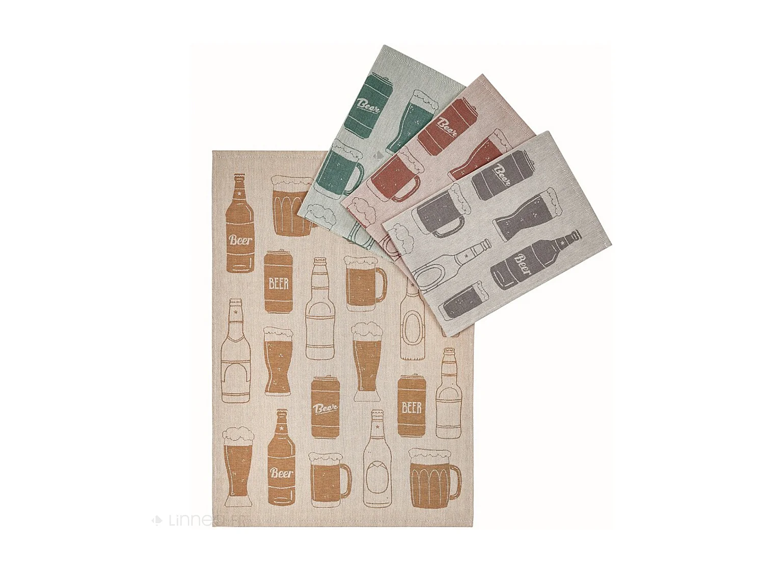 Lot de 2 torchons de cuisine pur coton 50x70 cm motif de bières BEER jaune