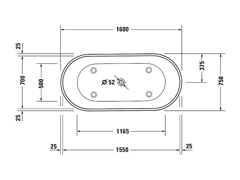 Baignoire îlot 160x75 DURAVIT D-Neo sans trop-plein