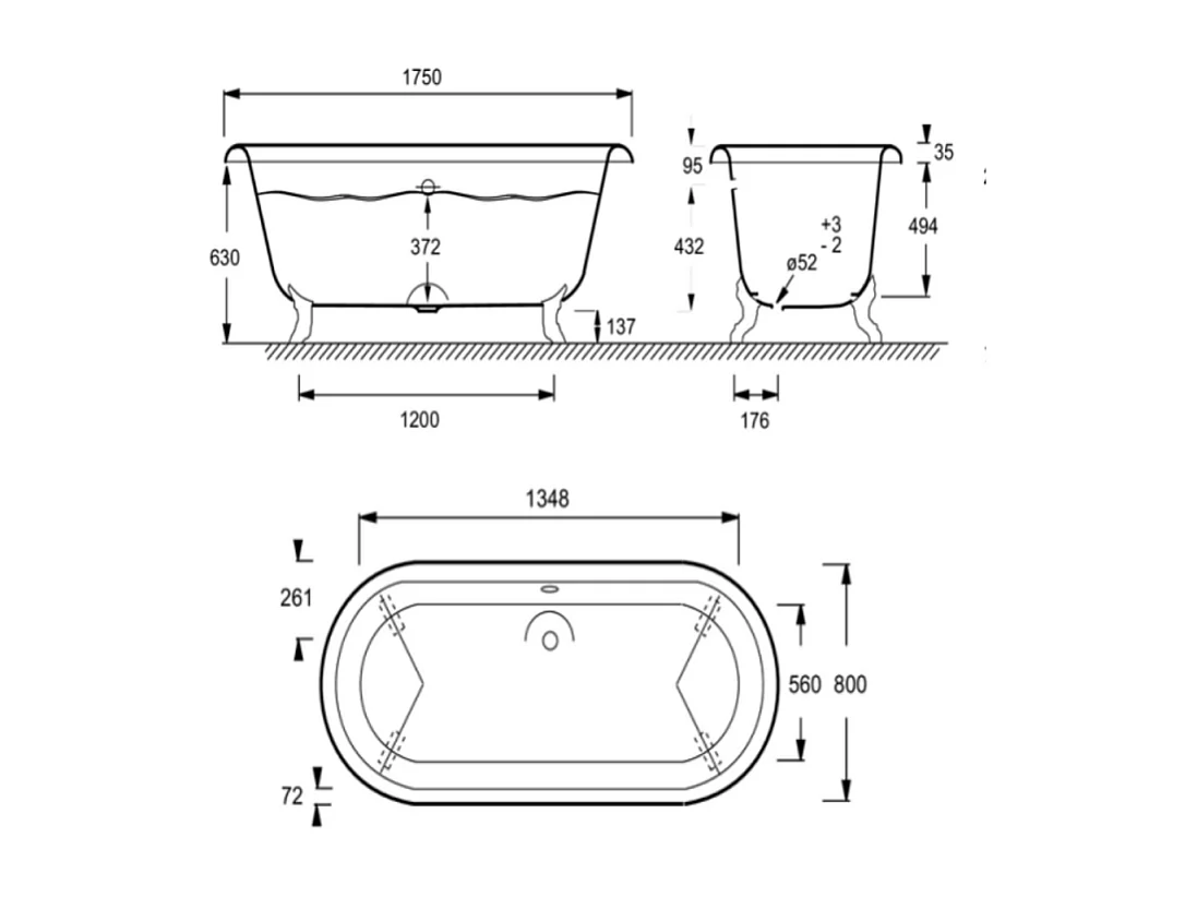 Baignoire Ilot 175 x 80 JACOB DELAFON Cléo 1889 fonte