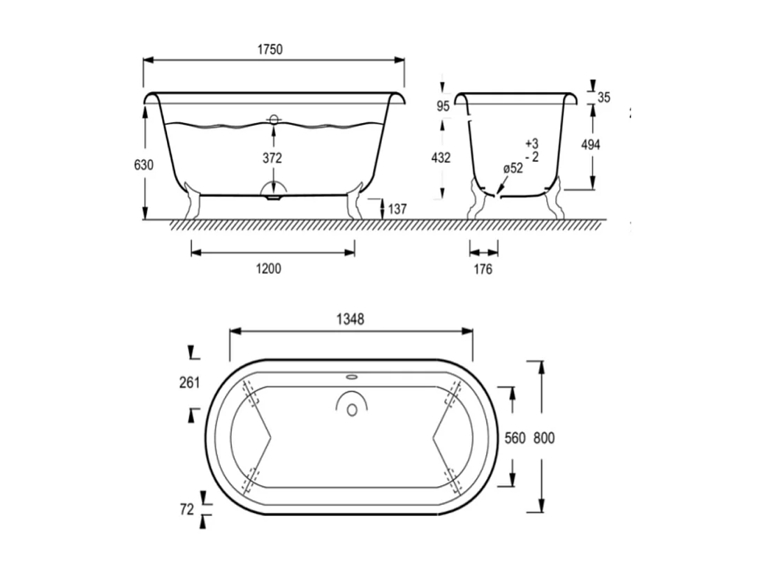 Baignoire Ilot 175 x 80 JACOB DELAFON Cléo 1889 fonte