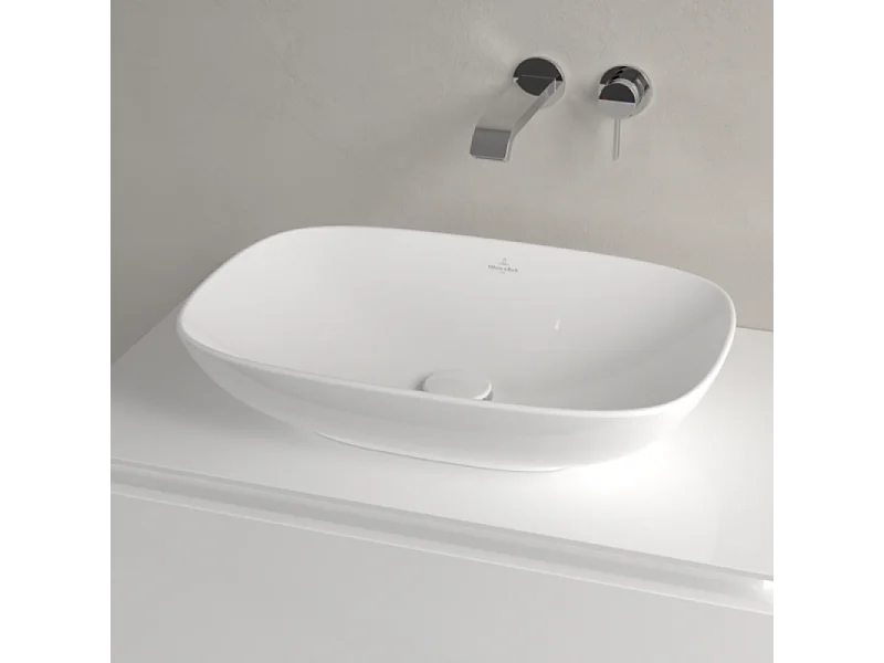 Vasque rectangle à poser VILLEROY ET BOCH Loop and Friends non meulé 56 x 38 Blanc CeramicPlus sans trop plein