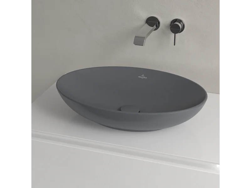 Vasque rectangle à poser VILLEROY ET BOCH Loop and Friends non meulé 62 x 42 Graphite CeramicPlus sans trop plein