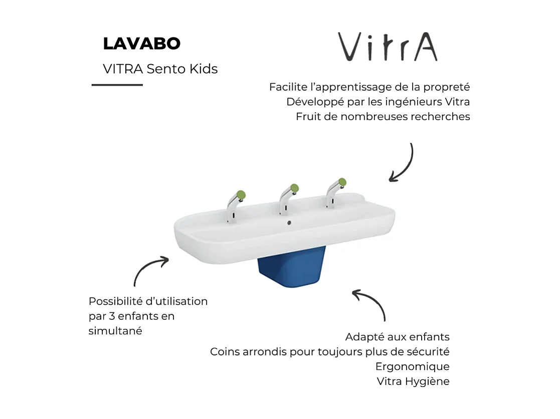 Lavabo pour enfant VITRA Sento Kids 125 cm avec trop-plein