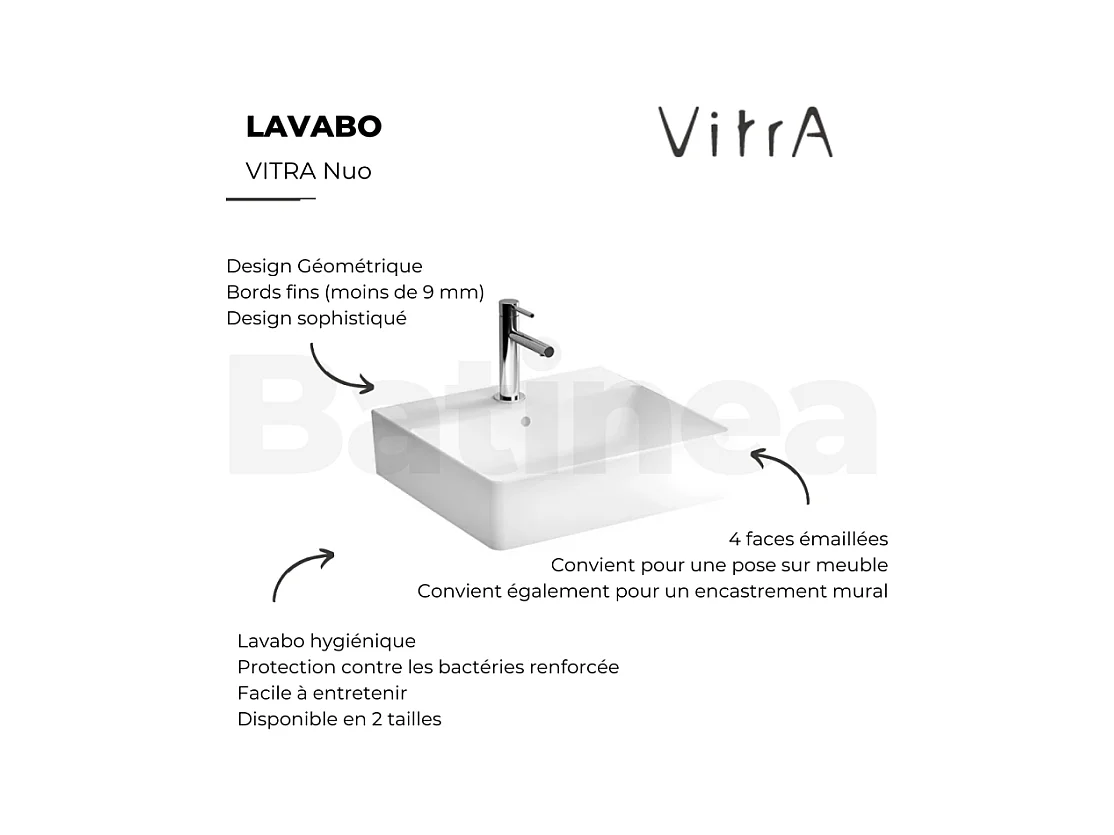 Lavabo VITRA Nuo 60 cm avec trop-plein