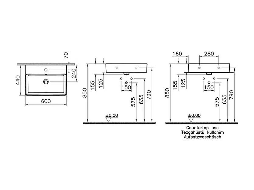 Lavabo VITRA Nuo 60 cm avec trop-plein