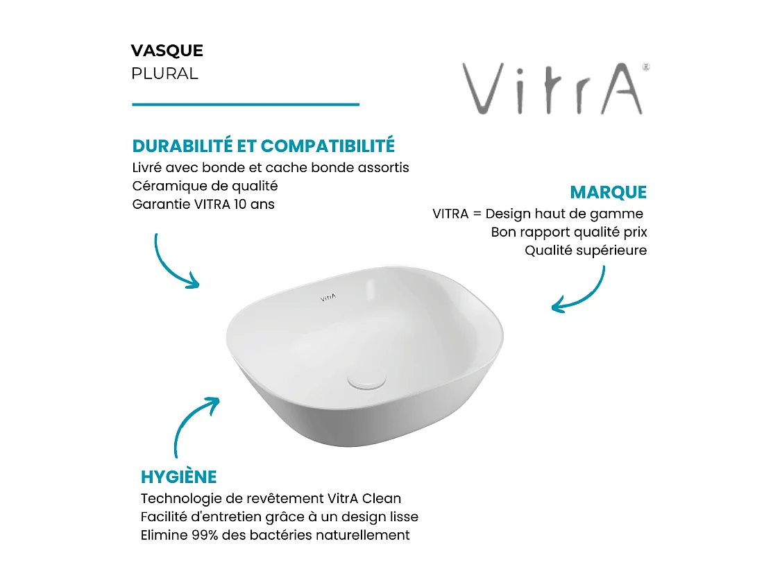 Vasque à poser VITRA Plural VitrA Clean blanc brillant