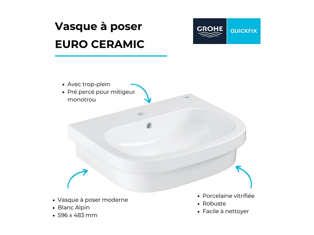 Vasque à poser GROHE Quickfix Euro Ceramic 60 cm