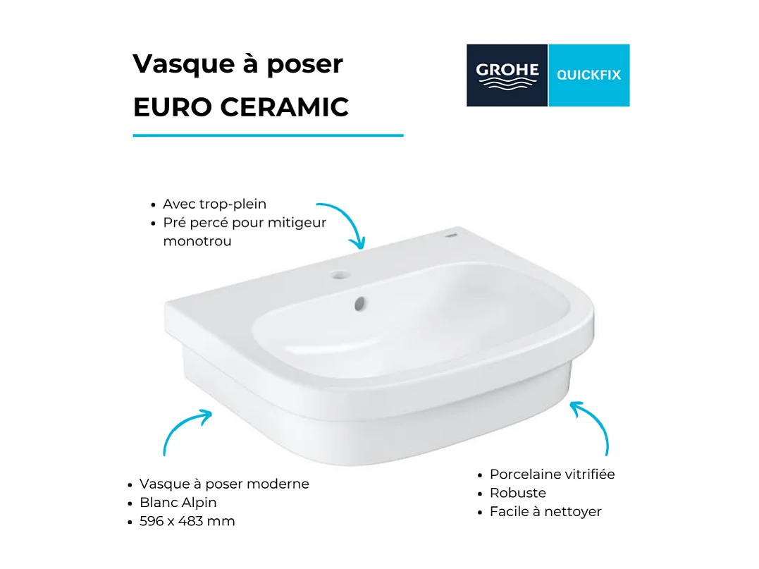 Vasque à poser GROHE Quickfix Euro Ceramic 60 cm