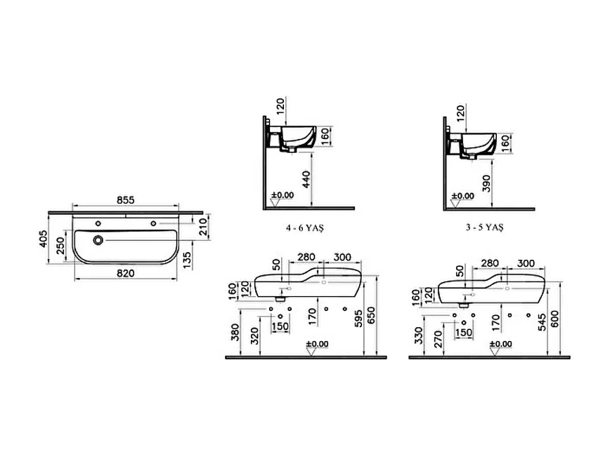Lavabo pour enfant VITRA Sento Kids 85 cm sans trop-plein